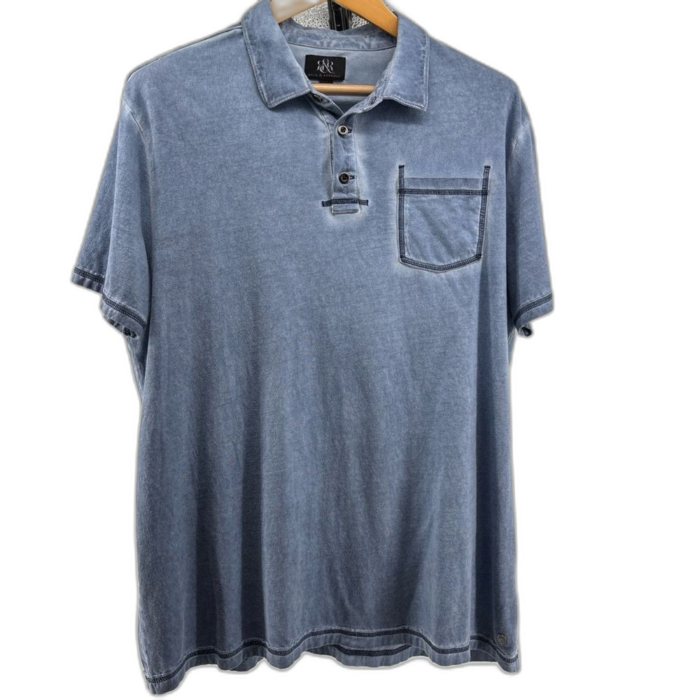 Rock & Republic distressed Blue Polo Shirt Mens XL